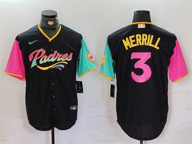 Men%27s San Diego Padres #3 Jackson Merrill Black City Connect Cool Base Stitched Baseball Jersey